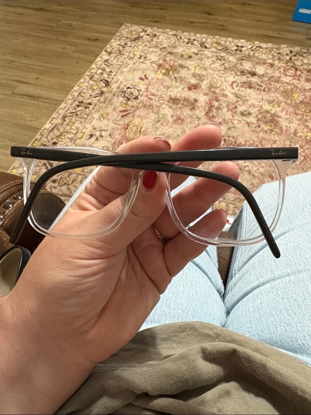 Ray-Ban Clear prescription Frame Glasses with Gray Temples and black Case